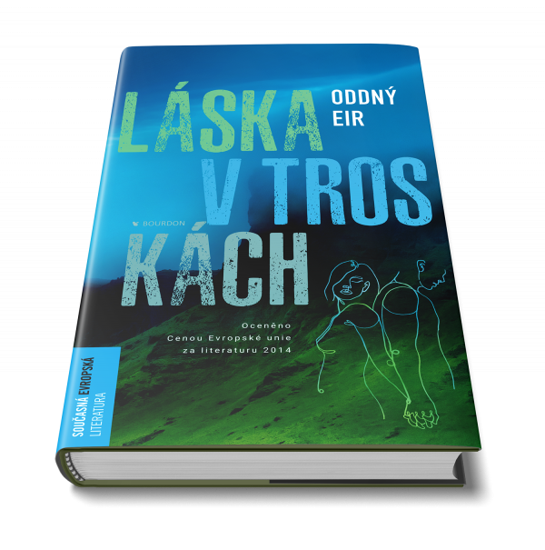 Láska v troskách kniha nakladatelství Bourdon, islandský překlad, modrá kniha, zelené pozadí, island, láska, trosky, zrada